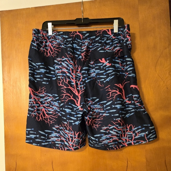 US Polo Assn. Navy Blue & Pink Coral Print Swim Trunks Size L - Picture 2 of 5
